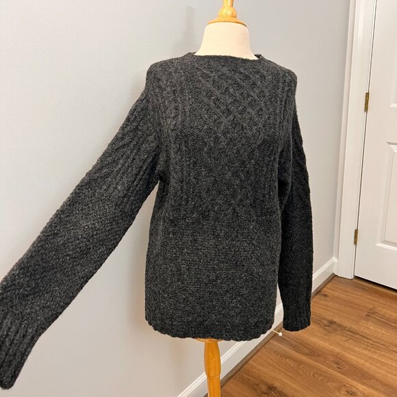 Wallace and Barnes Shetland Wool Fishermans Cable Knit Sweater Gray Sz M - Picture 2 of 9
